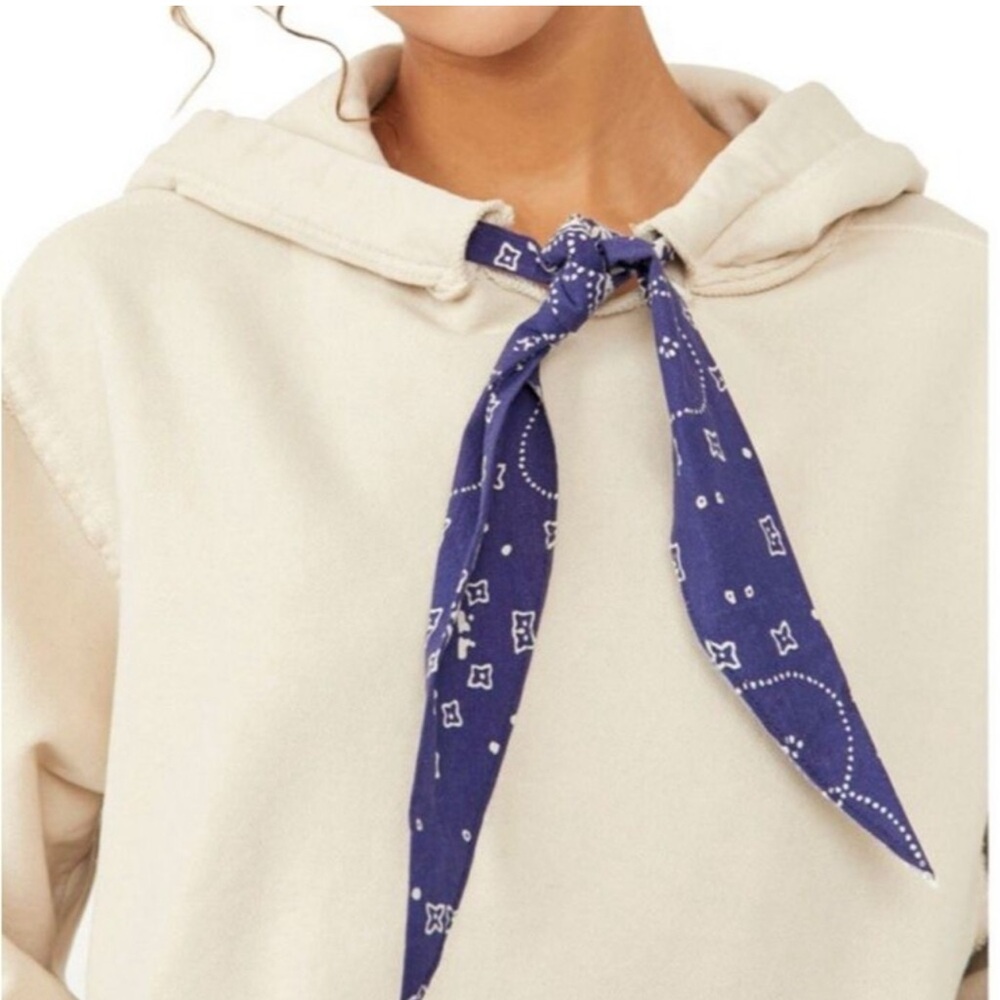 Free People Ecru Cream Combo Backyard Hoodie Sweatshirt Women Medium Boho